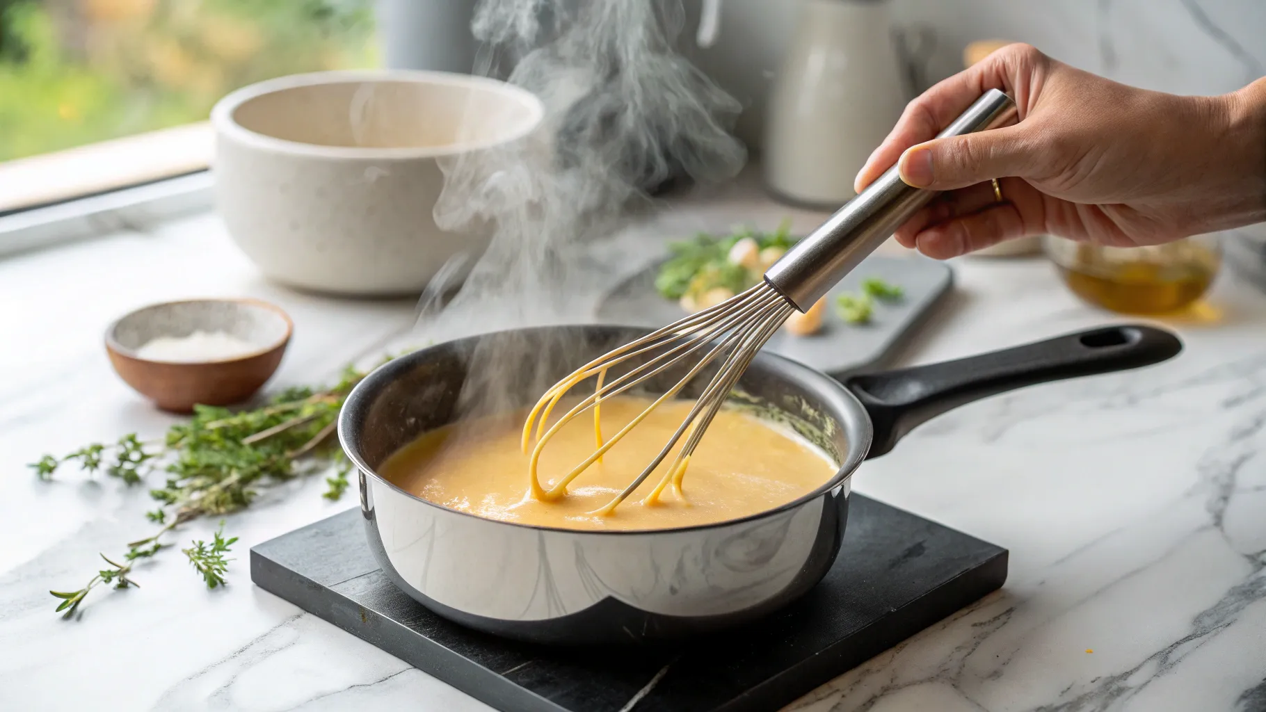 making Cheese Sauce for Fries