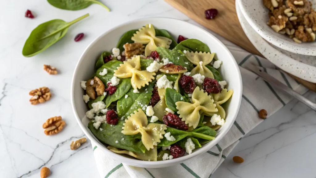 Spinach Pasta Salad with Feta and Cranberries
