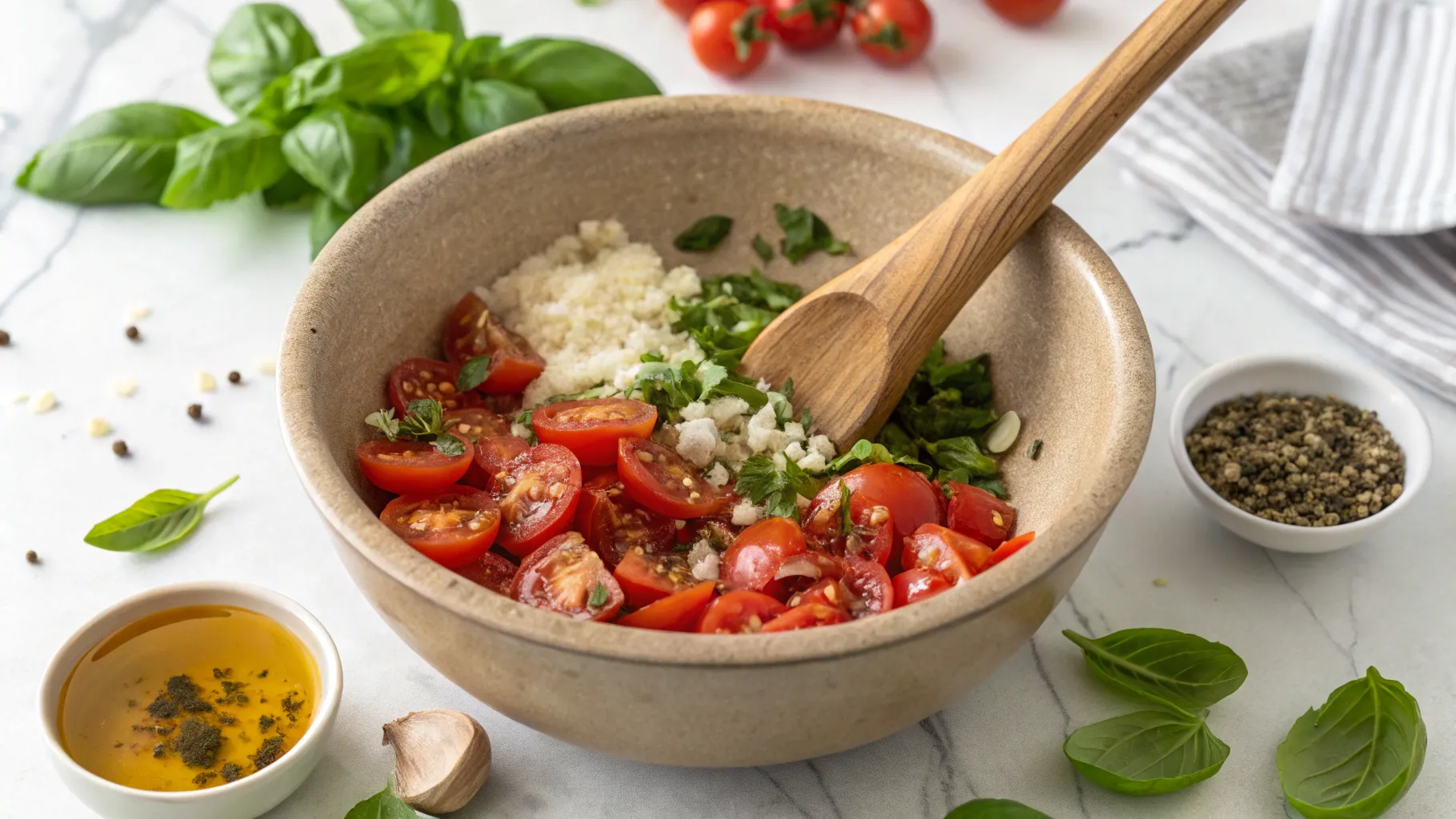 Making the Tomato Topping for Burrata Bruschetta
