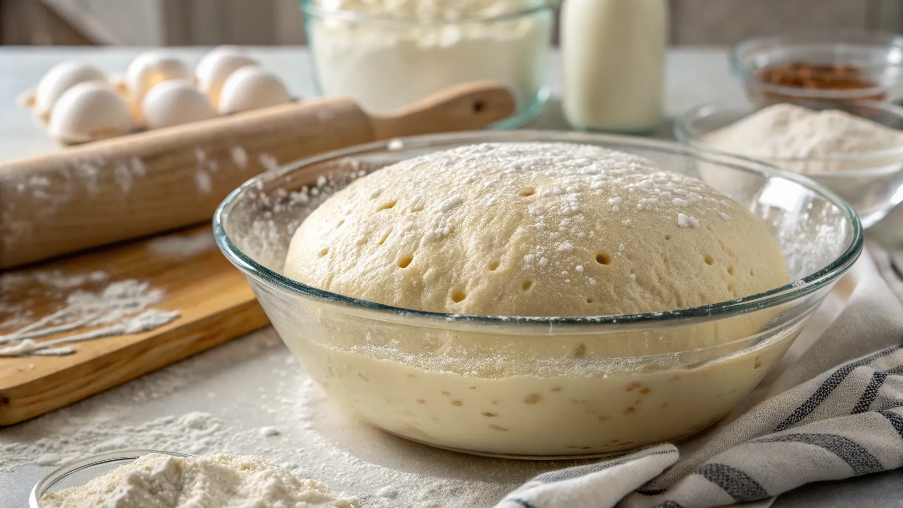a-close-up-view-of-dough-rising-in-a-glass-bowl