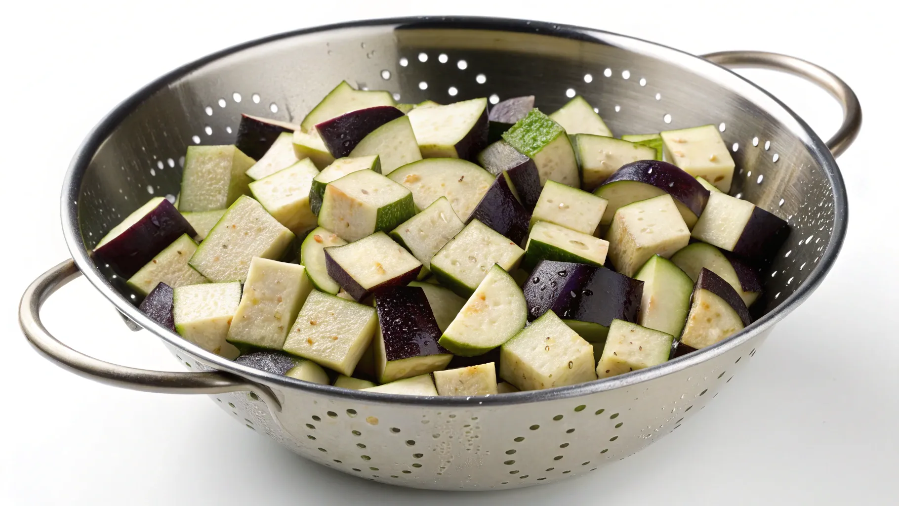Cubed eggplant. Eggplant Parmesan Pasta