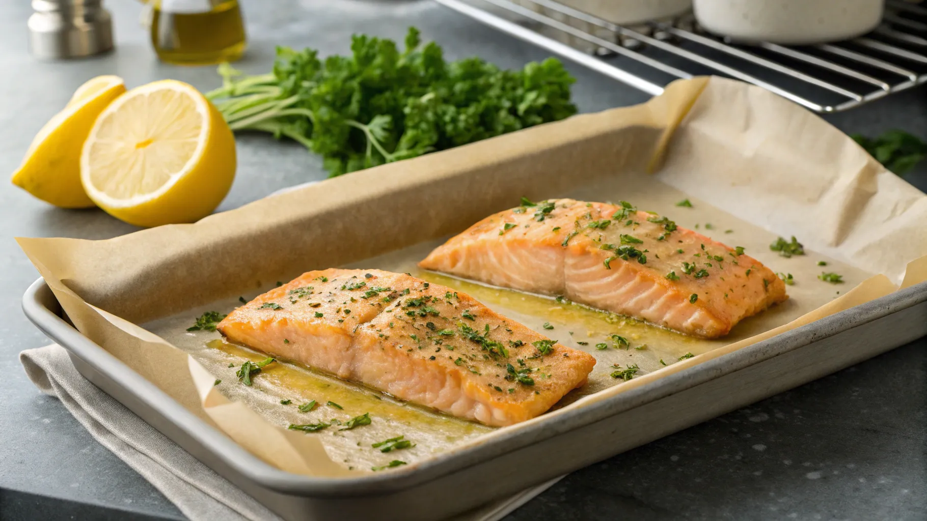 preparing salmon for Lemon Herb Salmon and Avocado Quinoa Bowl