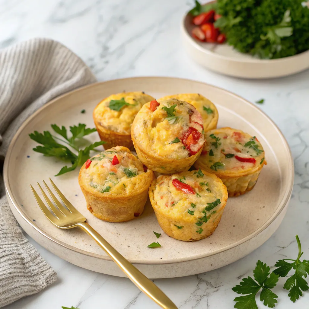 a-round-beige-plate-holding-a-bunch-of-egg-muffins