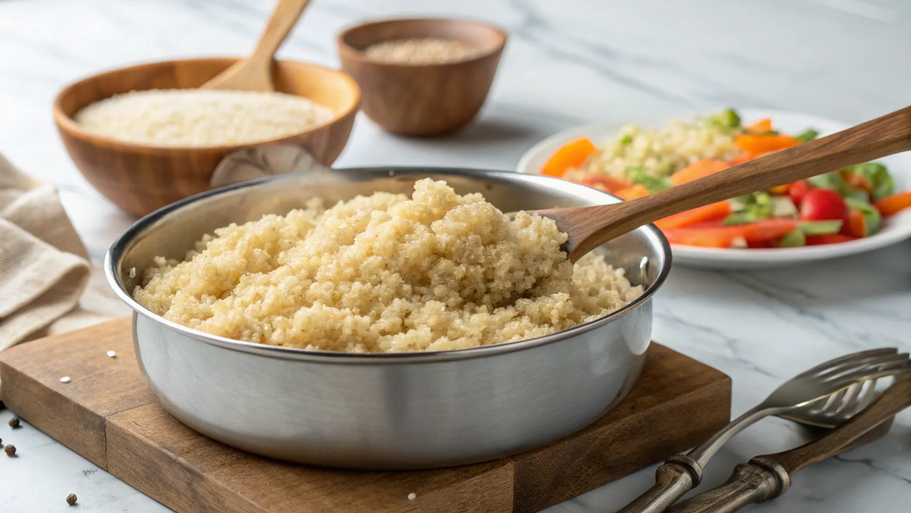 Preparing quinoa for Lemon Herb Salmon and Avocado Quinoa Bowl