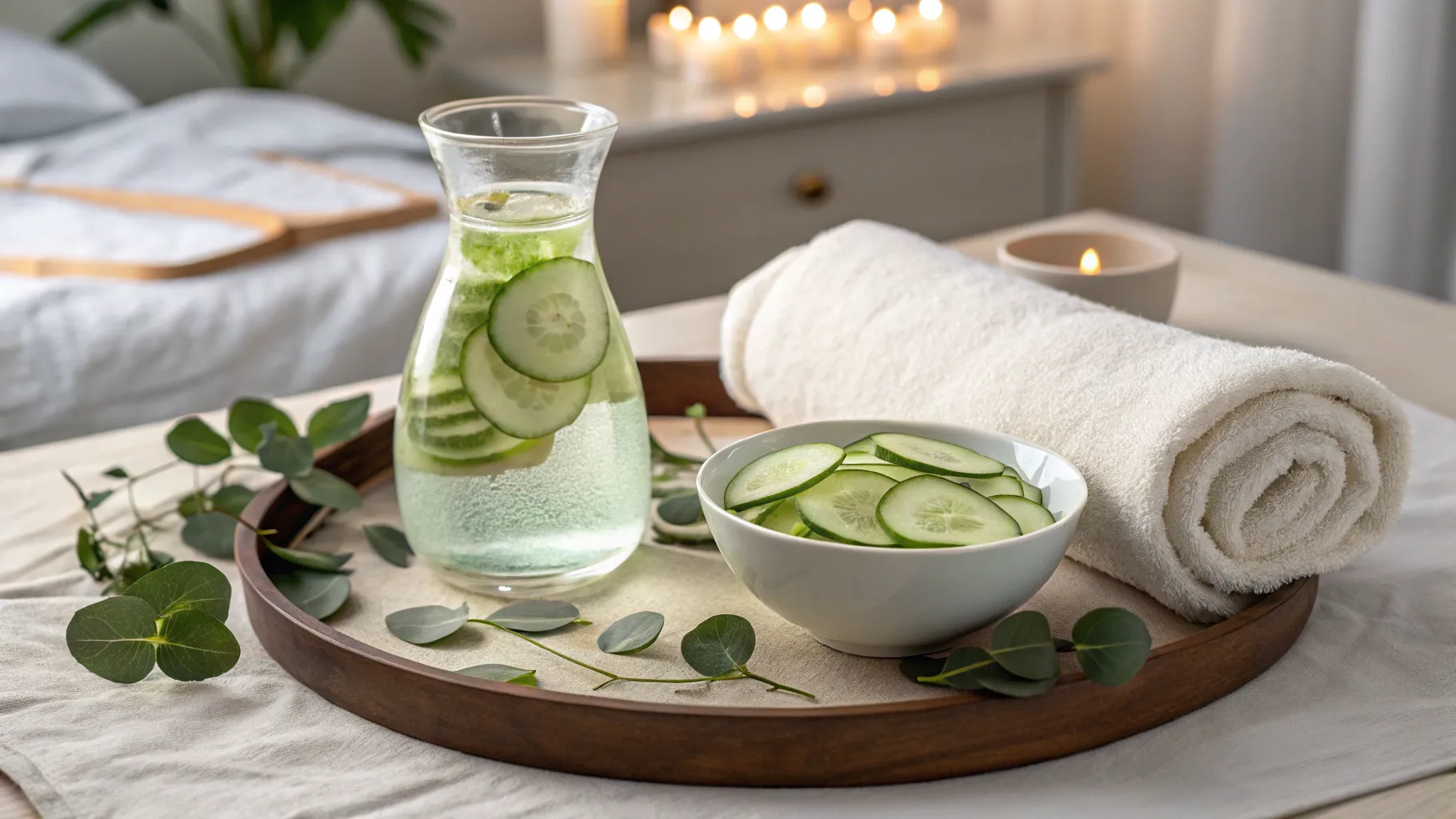 a-spa-style-tray-with-cucumber-mint-water
