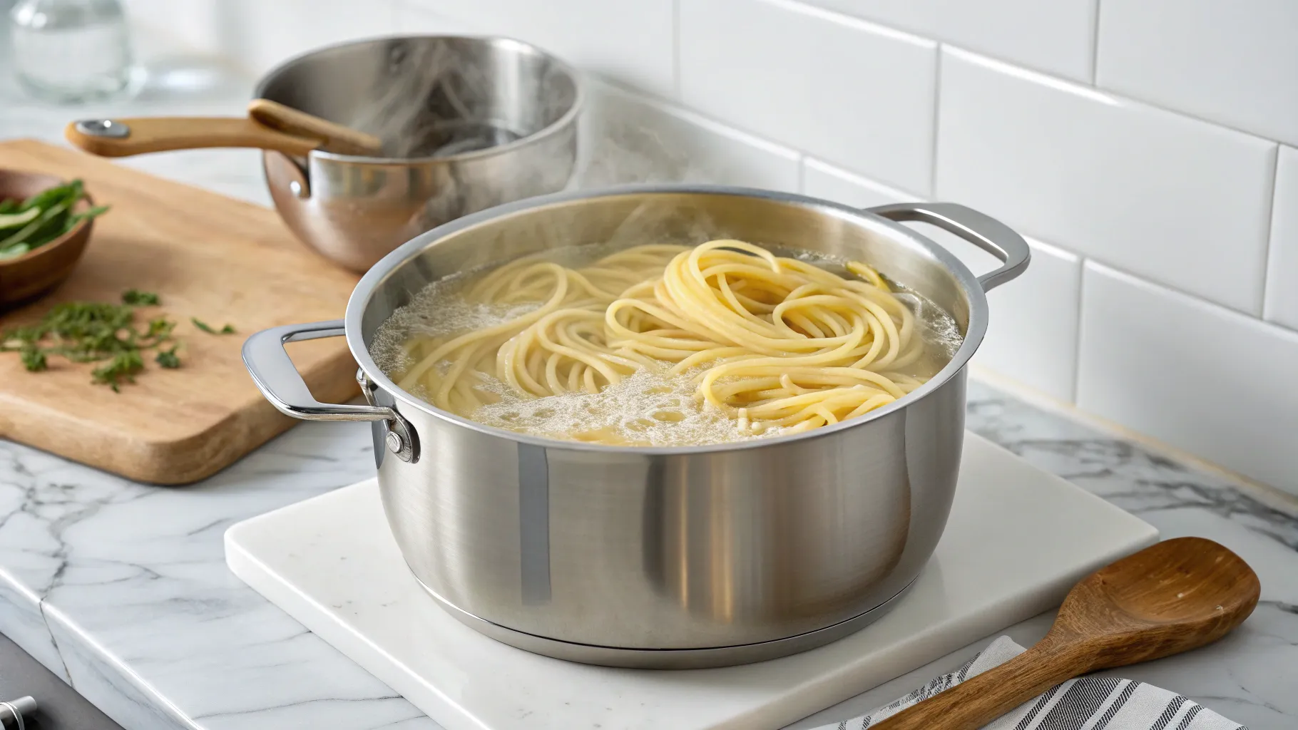 Cooking pasta for crab linguine