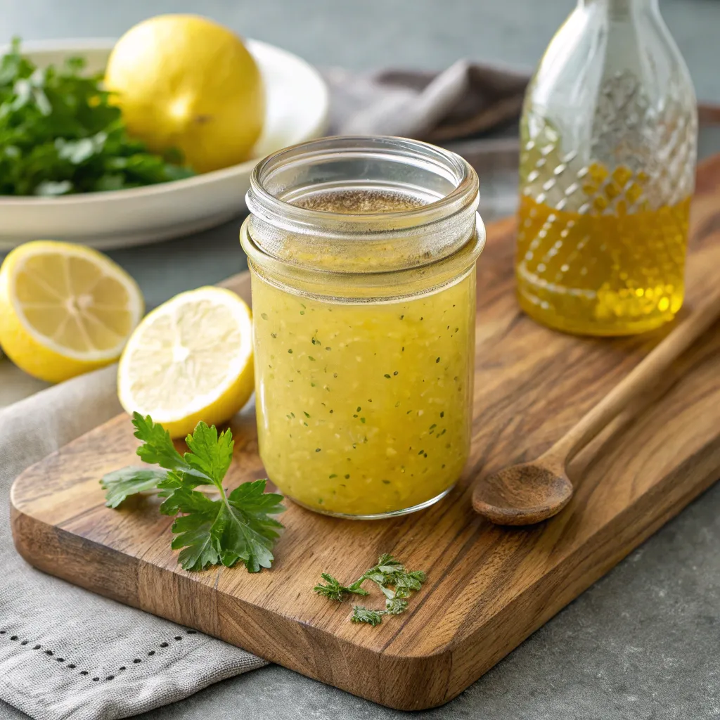 A jar of Lemon Vinaigrette Dressing