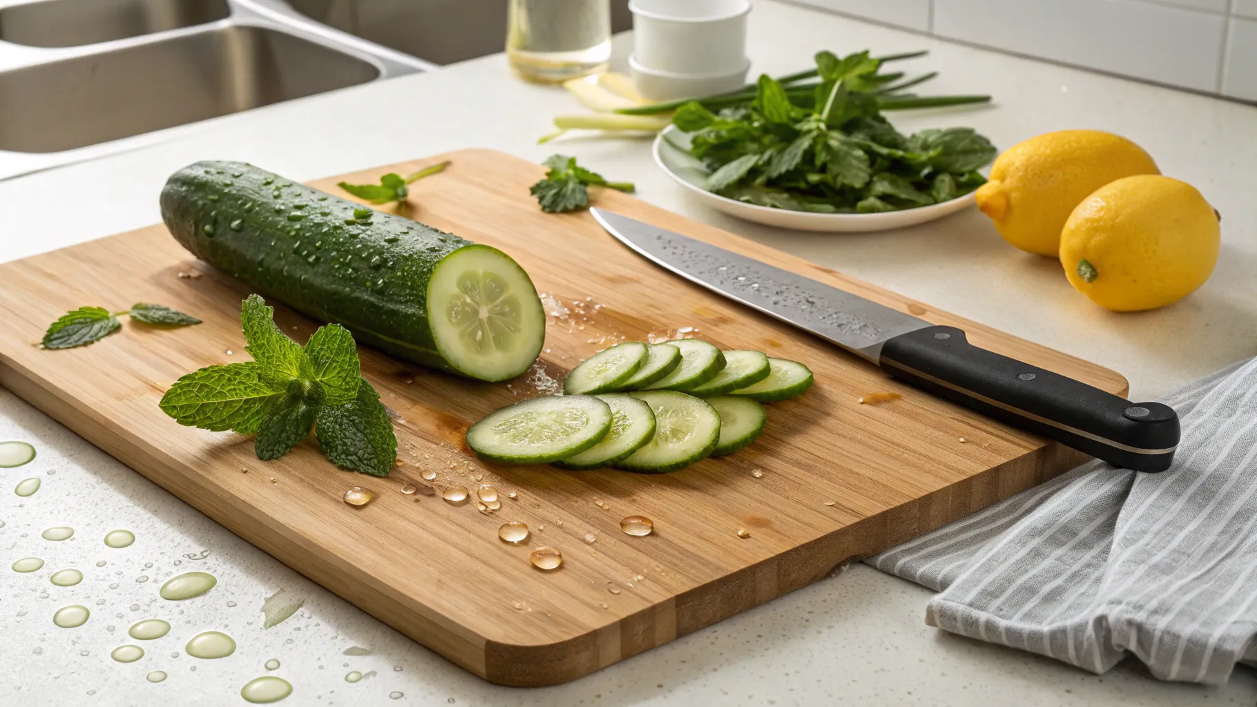 cutting-cucumber-for-cucumber-mint-water