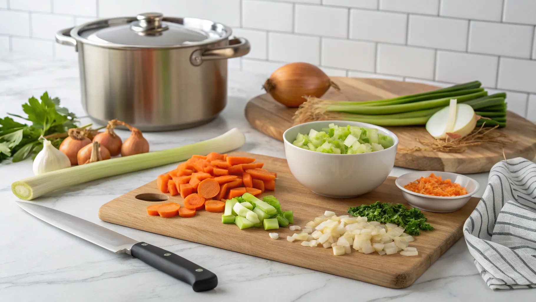 preparing vegetables for broth