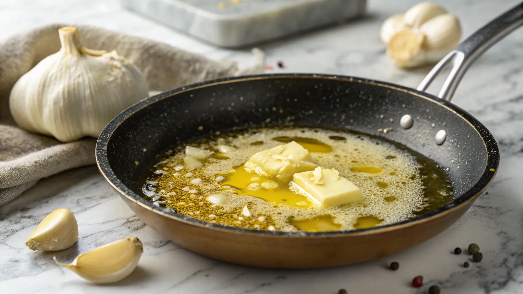 Melting butter to make Garlic Butter Noodles