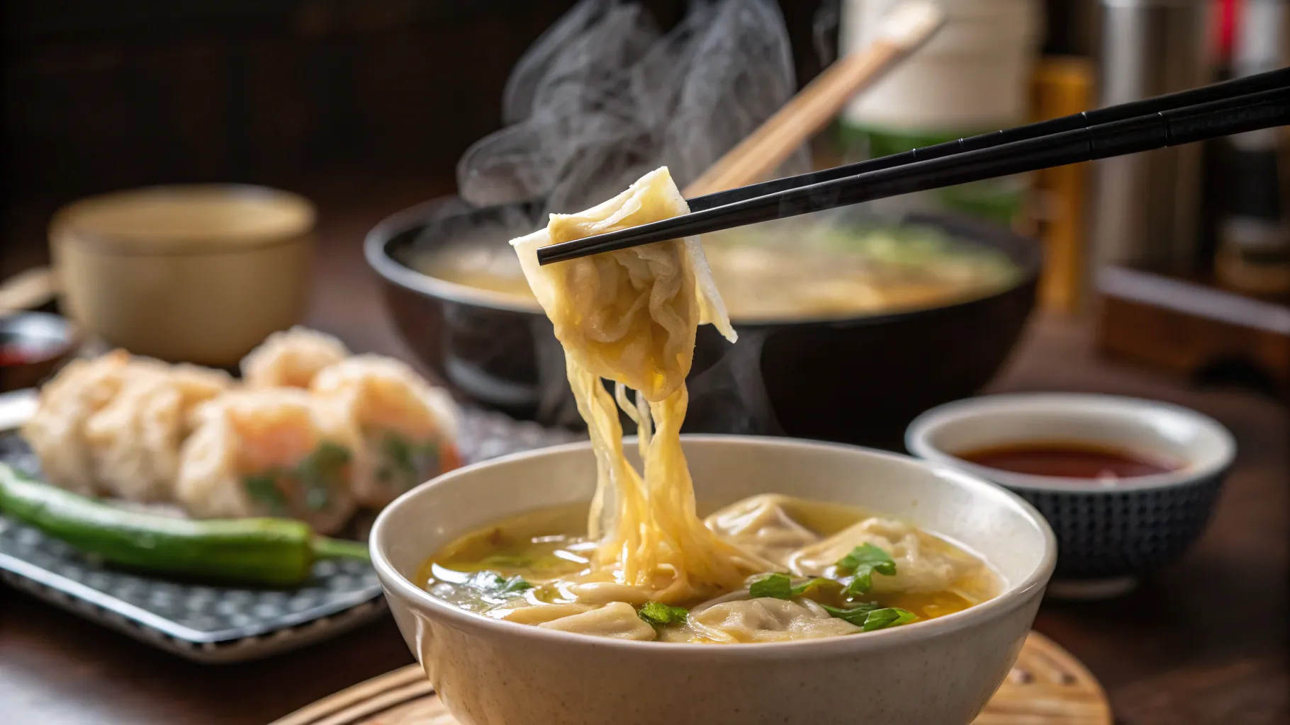 chopsticks-lifting-a-wonton of wonton soup