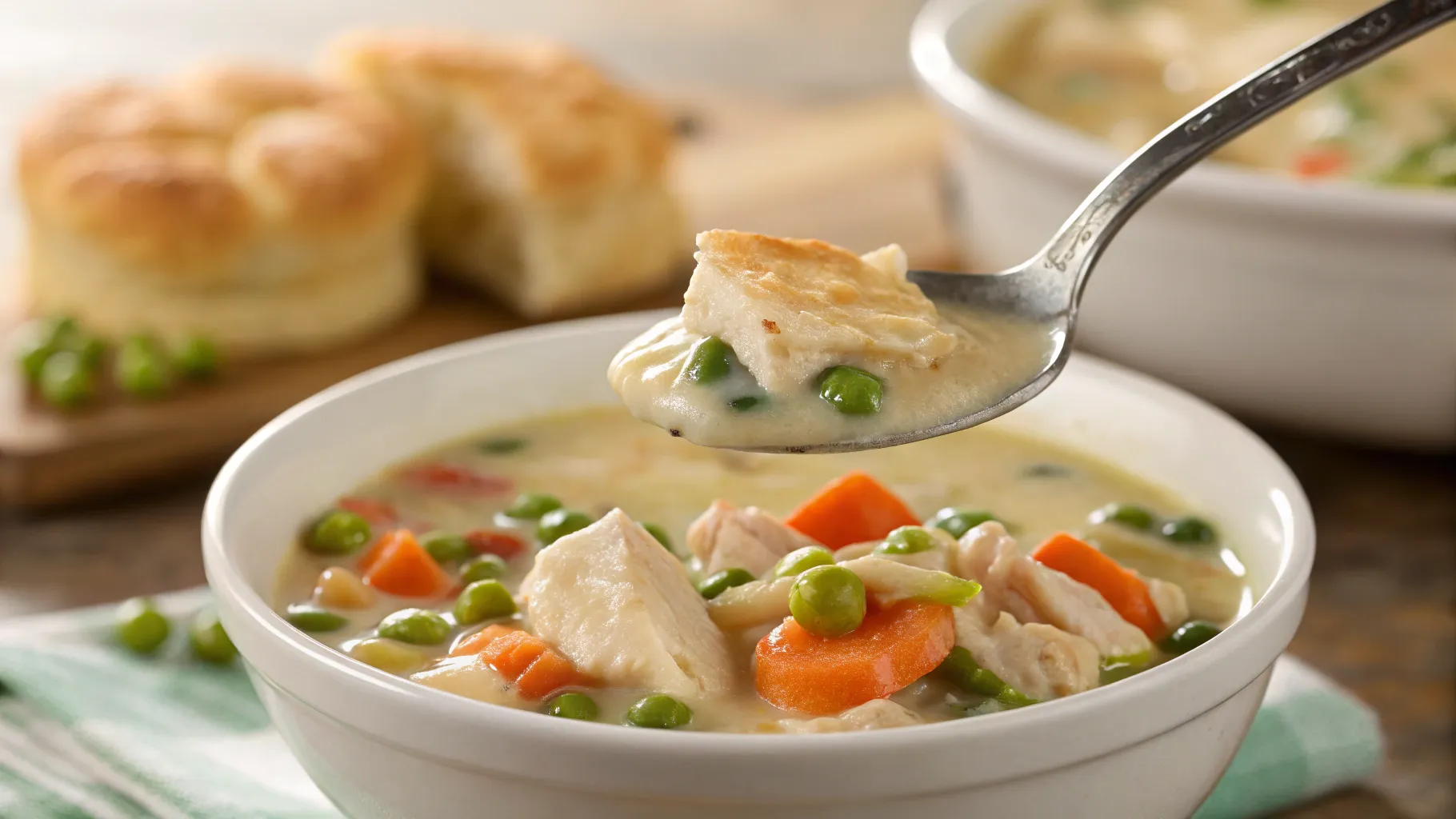 a-spoon-lifting-a-bite-of Chicken Pot Pie Soup