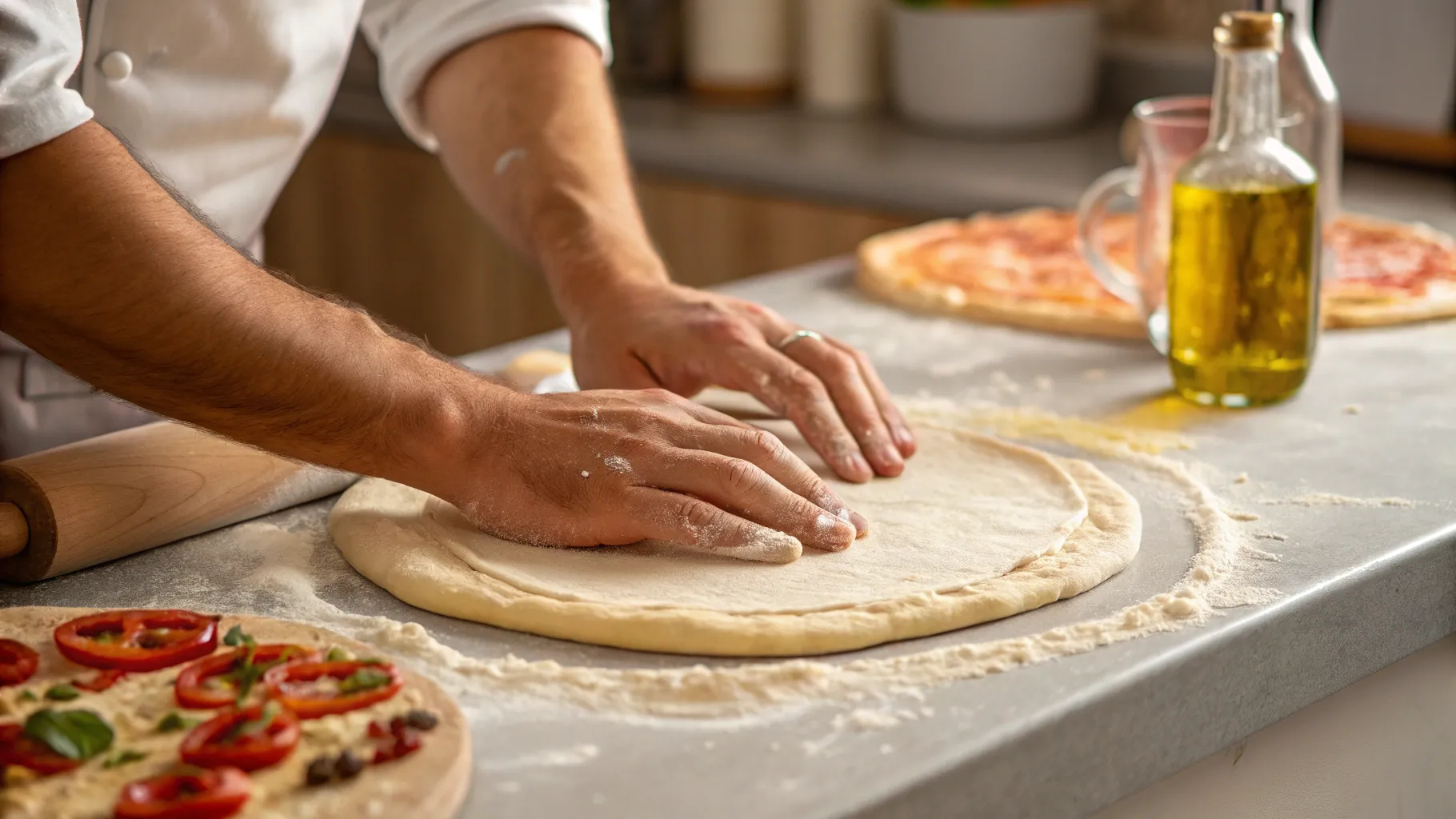 Shape the pizza. pizza dough