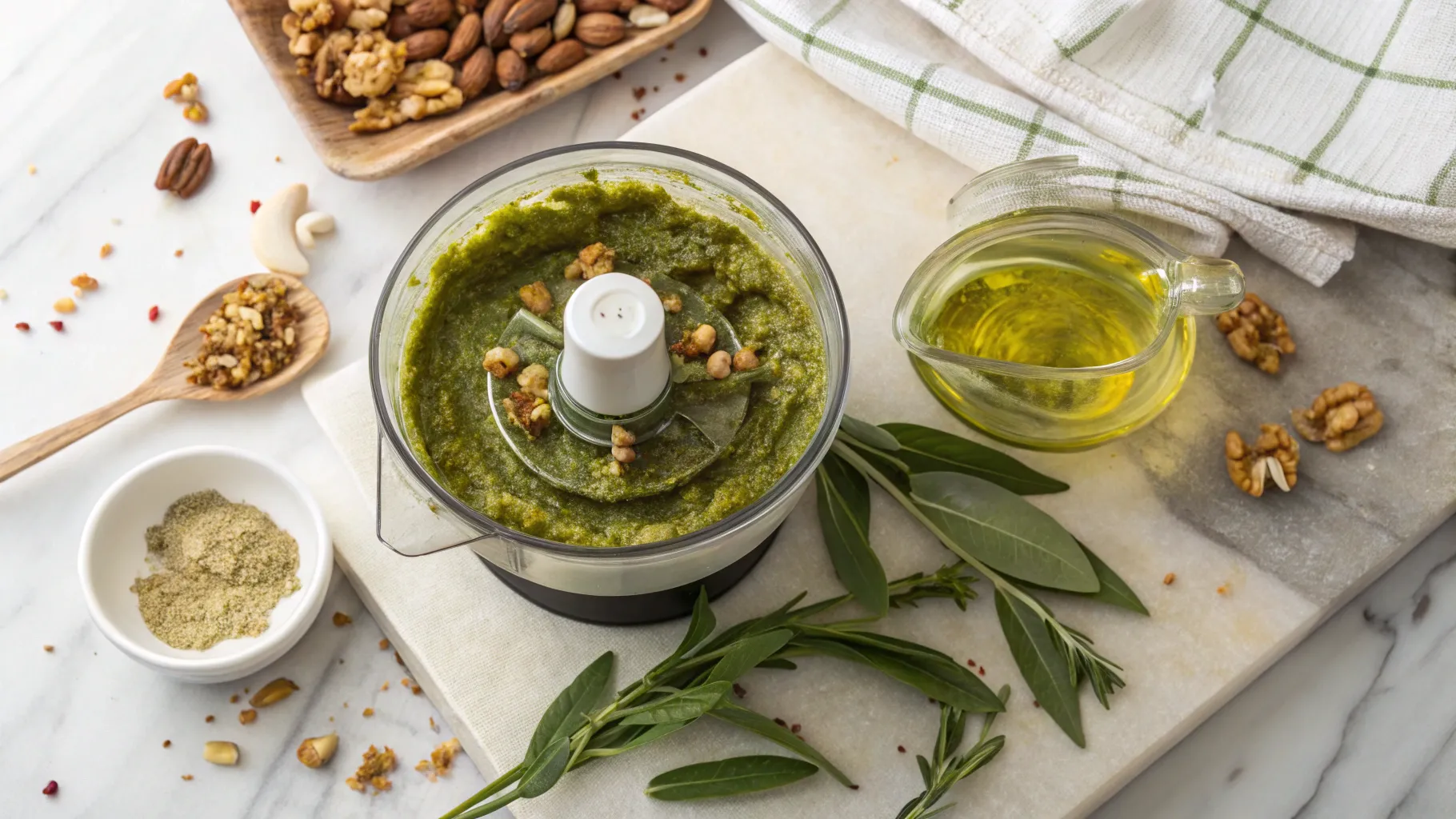Preparing Walnut Sage Pesto of Sweet Potato Rounds 