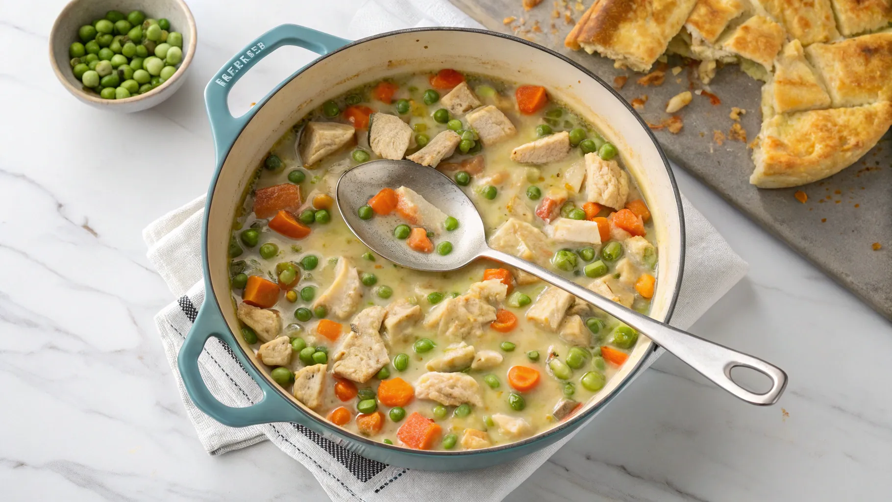 a full pot of Chicken Pot Pie Soup