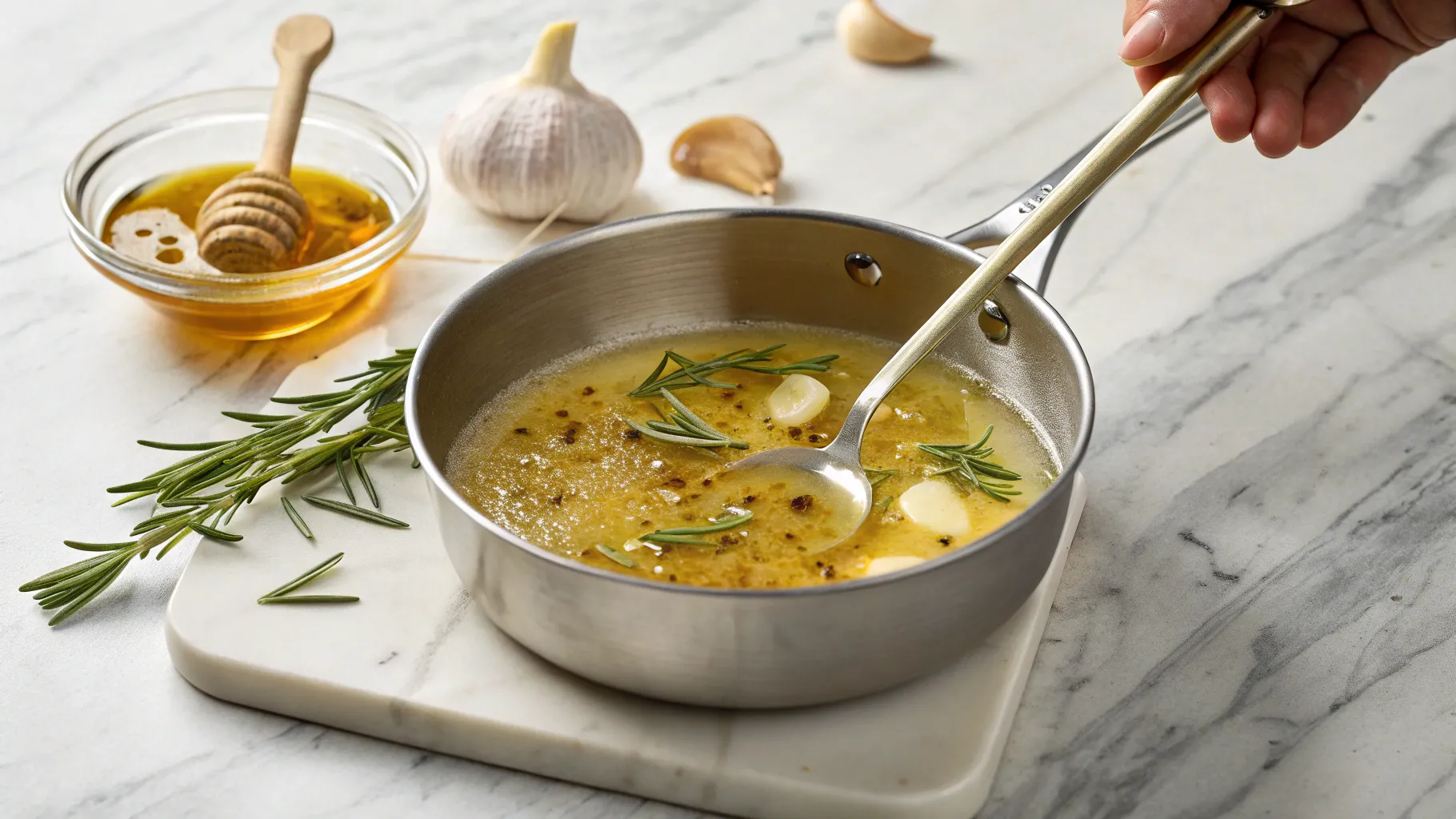 Making Rosemary Honey Garlic Butter Sauce