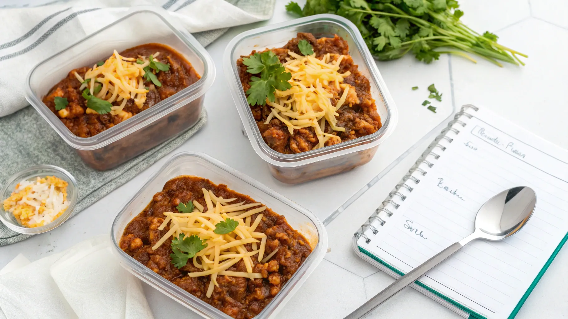 Meal prep container Cheesy Enchilada Chili 