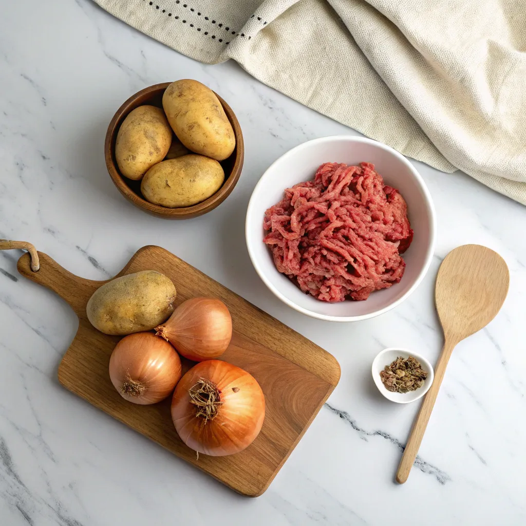 Ingredients of Hamburger and Potato Casserole