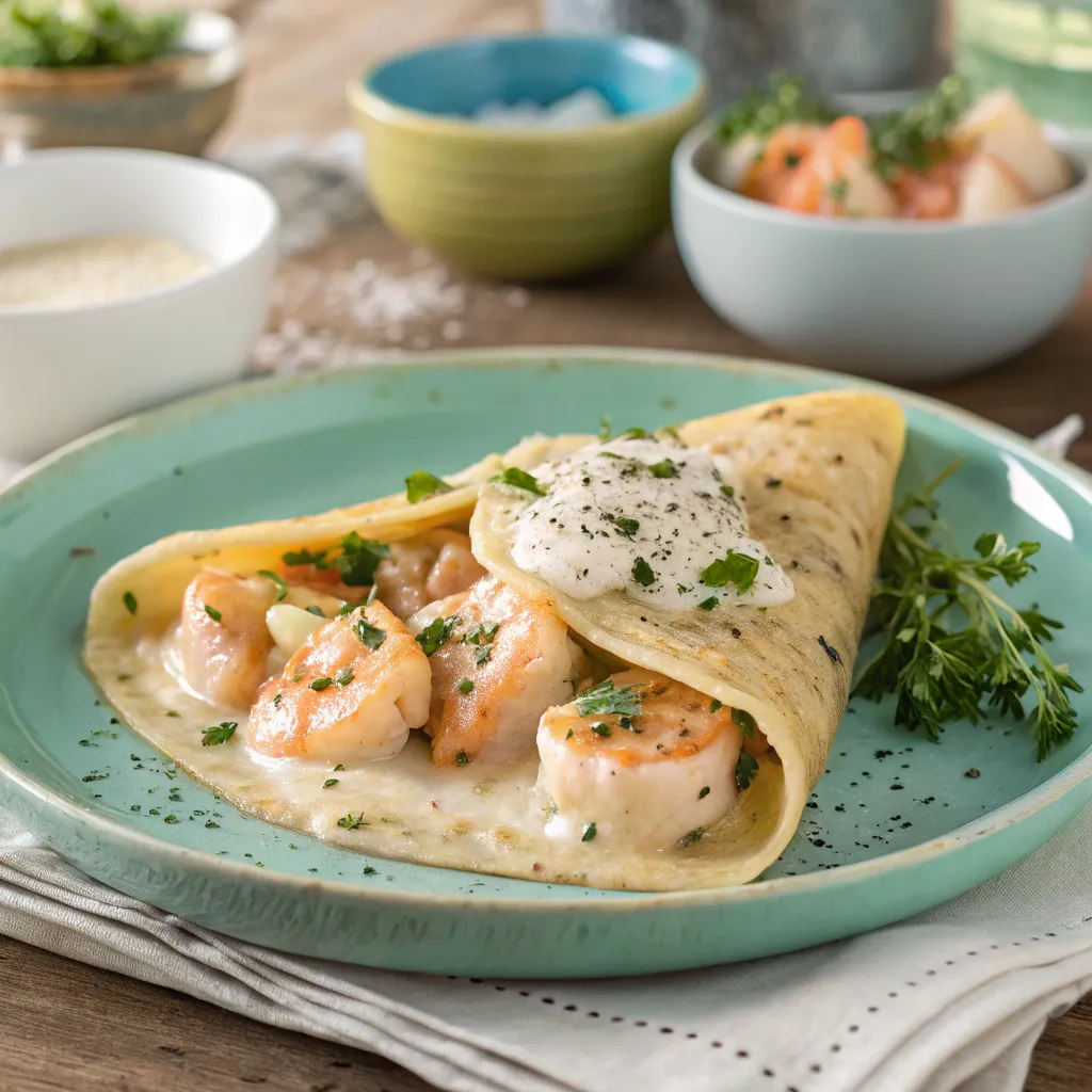 One Shrimp and Scallop-crepe cut open