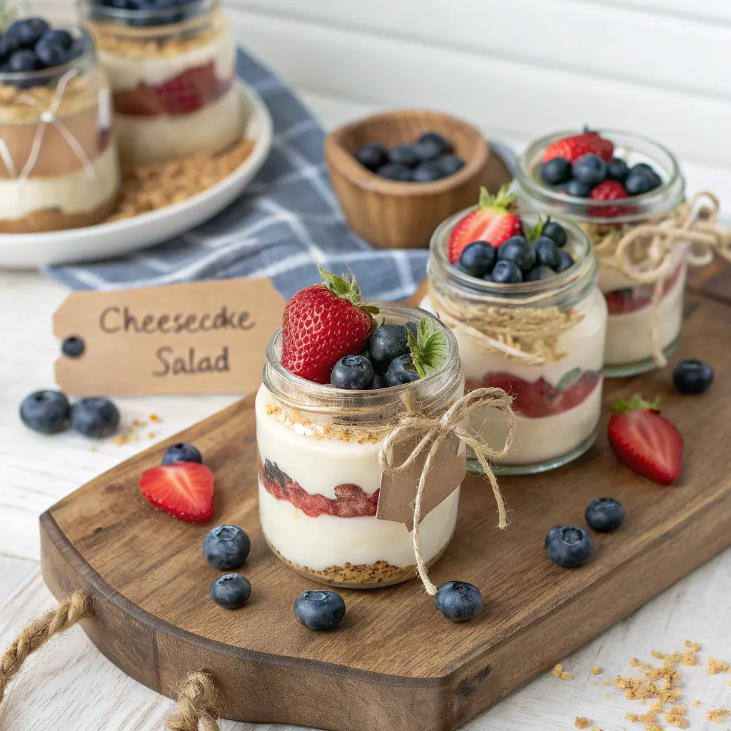Jars of Red White and Blue Cheesecake Salad